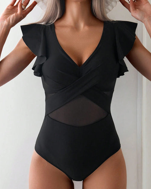Maillot De Bain Volant En Mesh Une Pièce