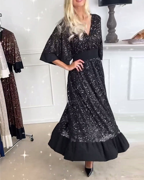 Robe élégante à col en V et demi-manches