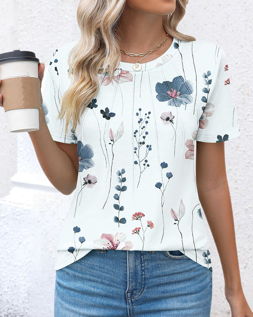 T-Shirt Col Rond Tout-Imprimé Polyvalent