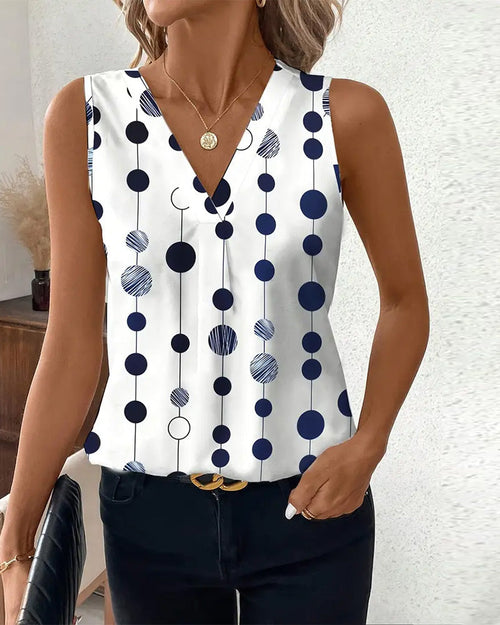 T-shirt décontracté à pois sans manches