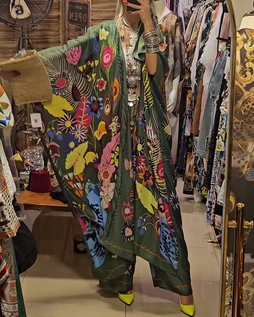 Ensemble deux pièces décontracté imprimé kimono