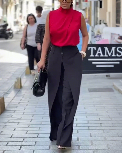Pantalon Asymétrique À Couches Jambes Larges