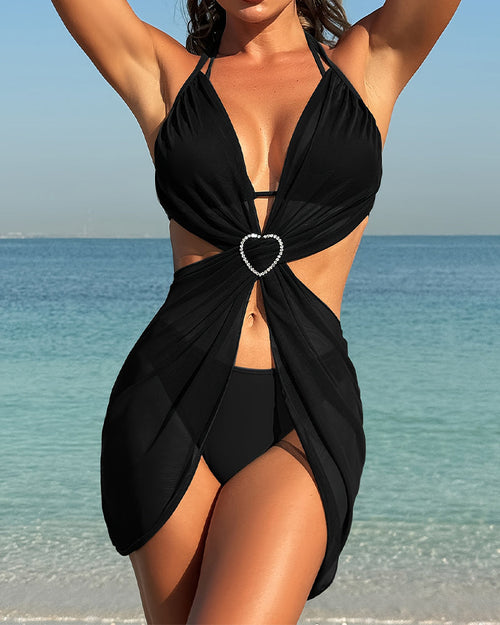 Trois Pièces Maillot de Bain Ensemble Avec Cœur Romantique