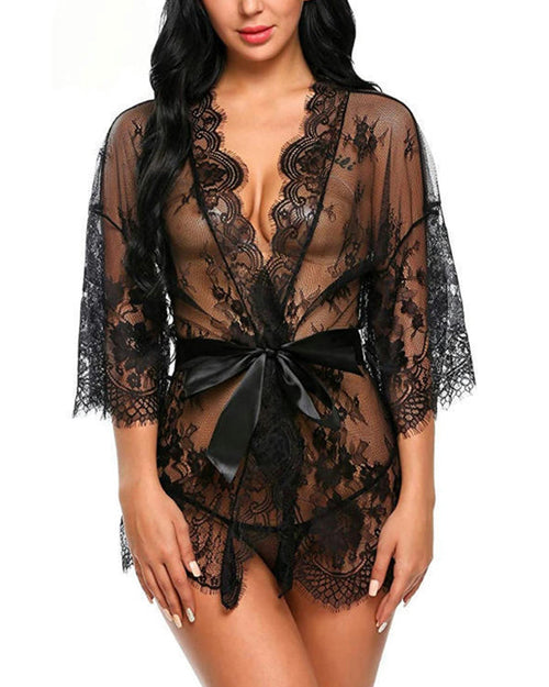 Pyjama élégant en dentelle de couleur unie