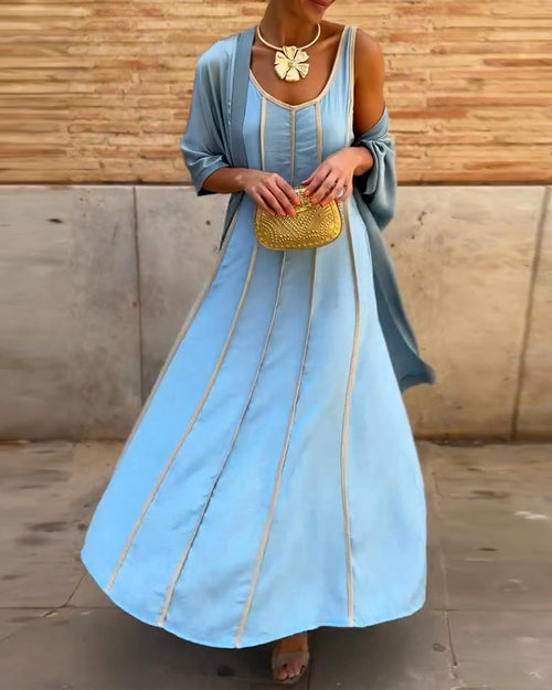 Imprimé Décolleté Ronde Robe Longue Casual Haut Deux Pièces