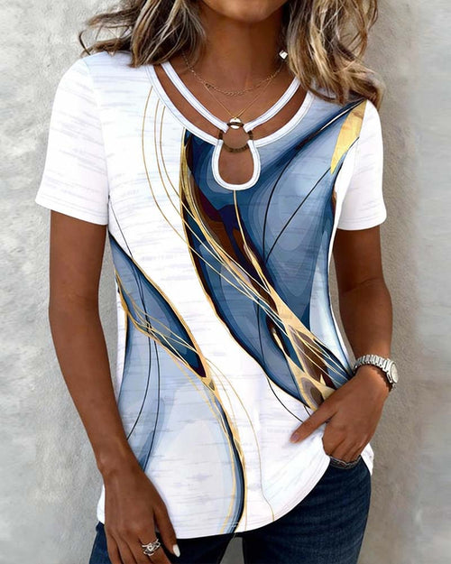 T-Shirt Abstrait Imprimé Col Rond Manches Courtes