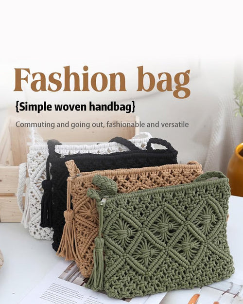🏆Vente Flash⚡Pochette Minimaliste à Gland pour Femme – Sac Rétro en Corde de Coton Tressée Style Bohème pour Vacances d'Été à la Plage