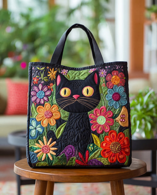Sac à main artisanal matelassé “Chat Noir Enchanté”